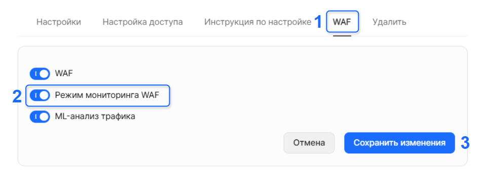 Режим мониторинга WAF